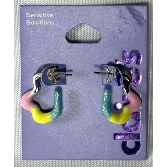 Claire's Sensitive Rainbow Drippy Hoop Earrings NWT - Picture 1 of 2